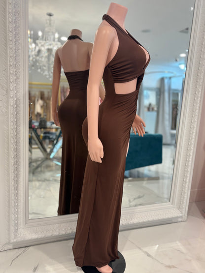 Sculpted Glow  Maxi Dress Brown