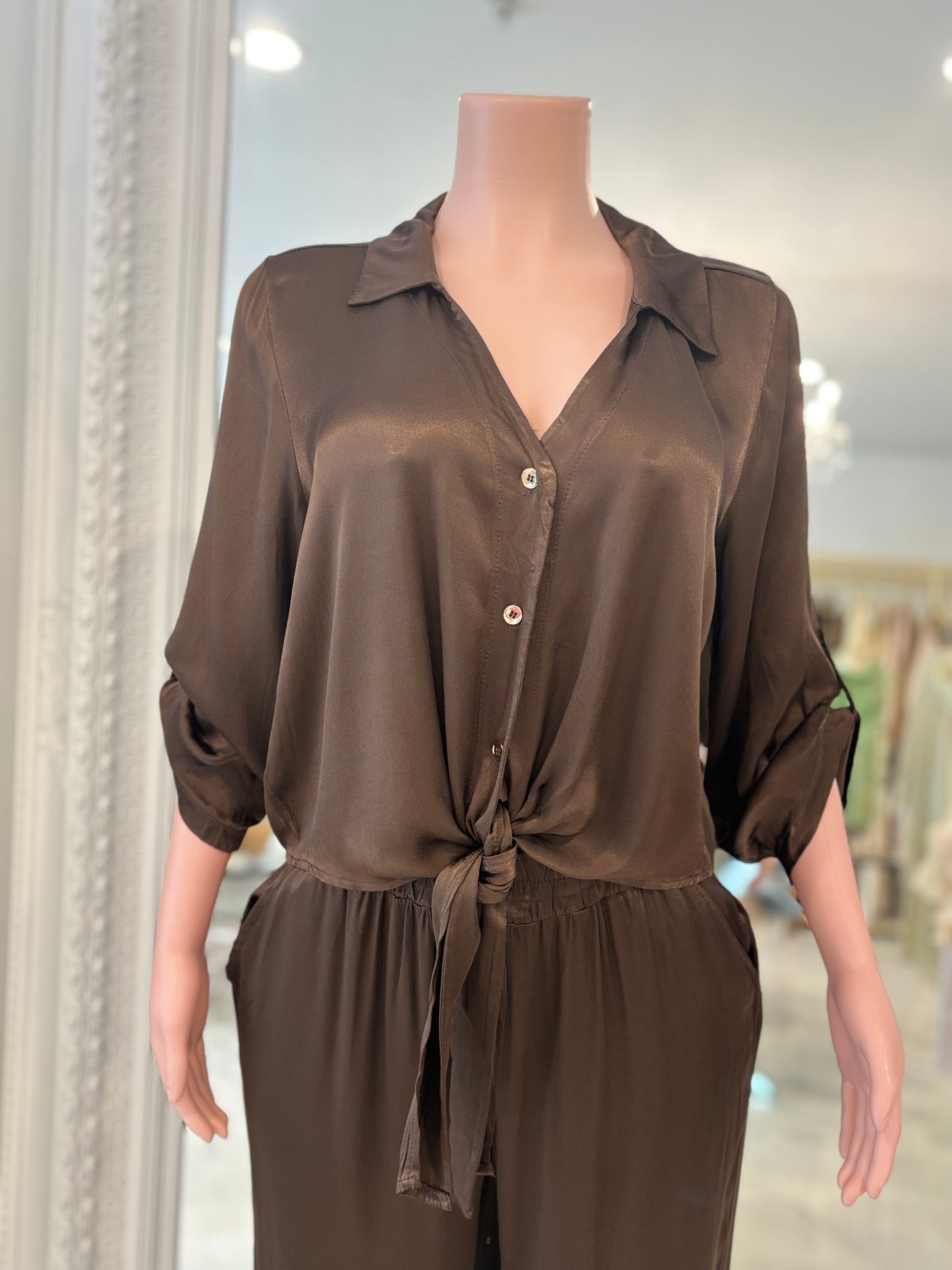 Satin Flow Brown Pant Set