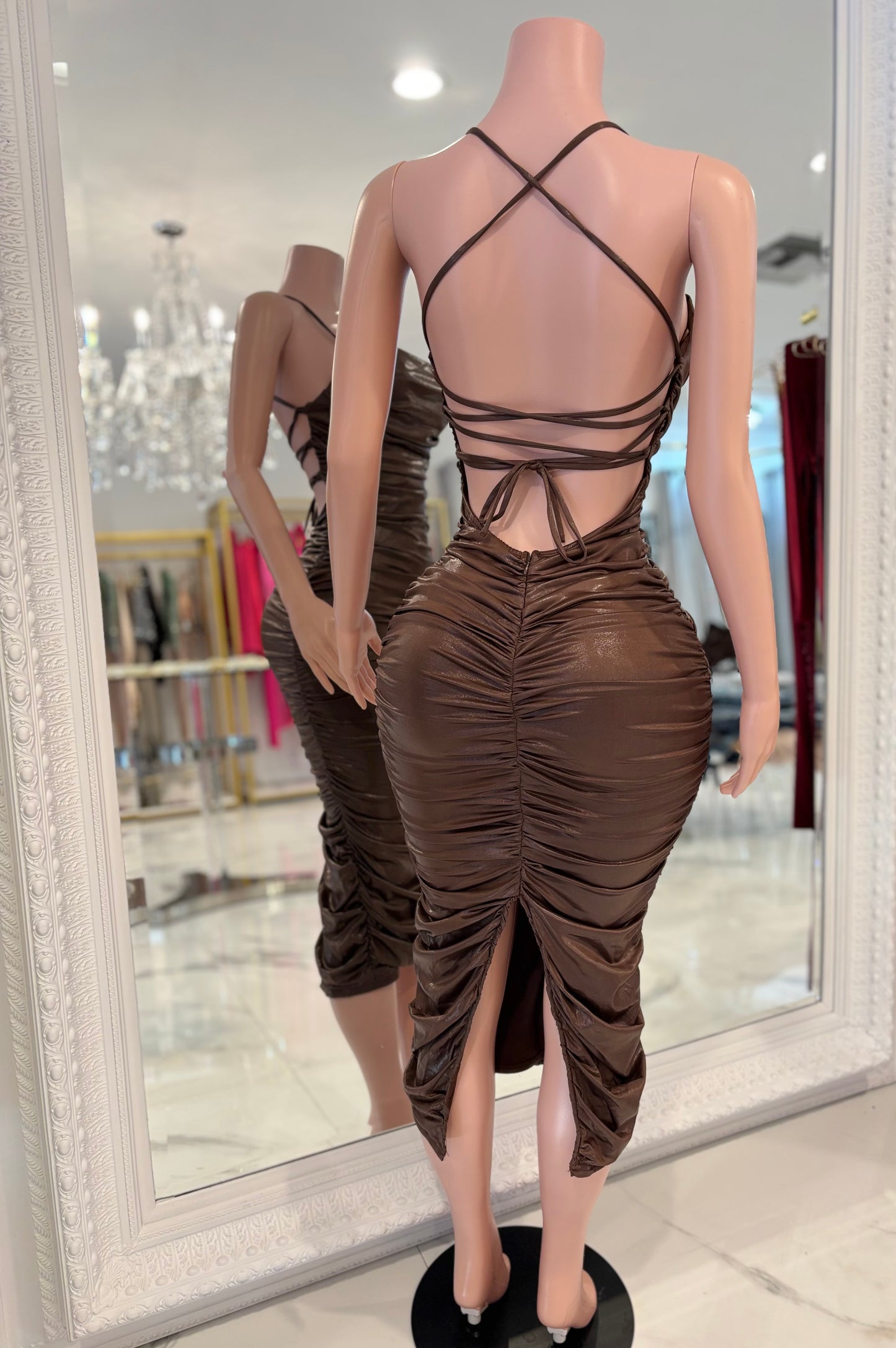 Let's Get Together Midi Dress Brown