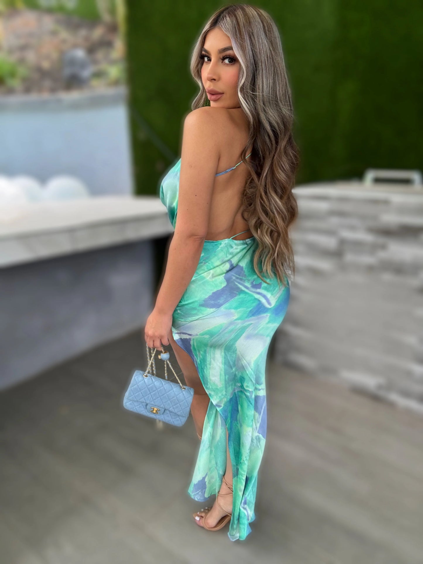 Sunset Glow Satin Maxi Dress