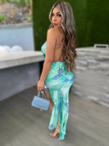 Sunset Glow Satin Maxi Dress