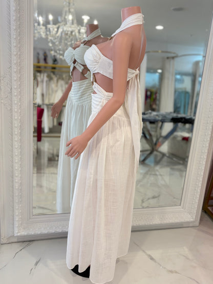 Riviera Flame Maxi Dress White