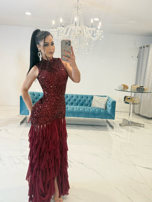 Queen of All Midi Dress Rojo Vino