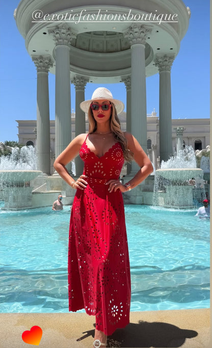 Feel The Breeze Eyelet Swimsuit Set Red