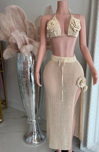 Bella Crochet Skirt Set Nude