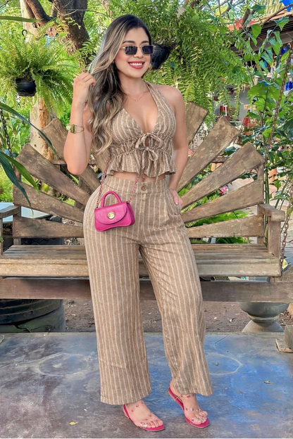 Casual Chic Pants Set Nude
