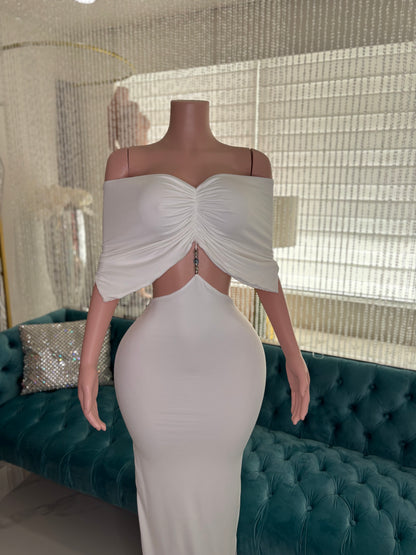 Moonlit Allure Ruched Maxi Dress White