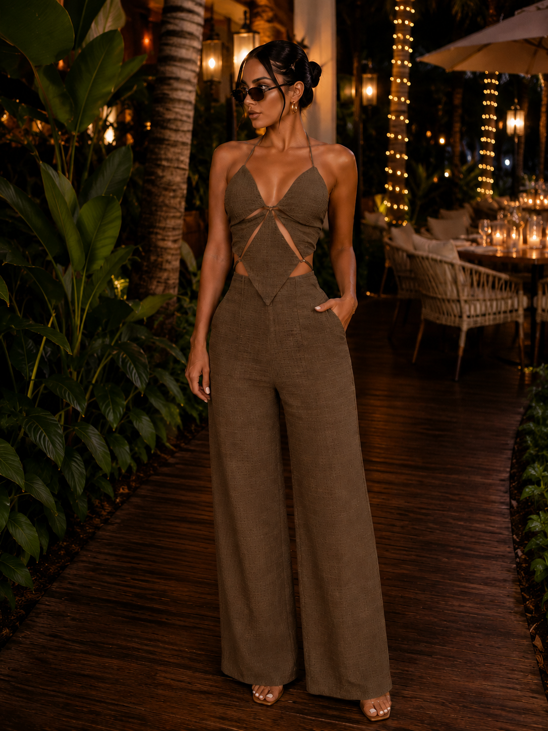 Let It All Out Pant Set Brown