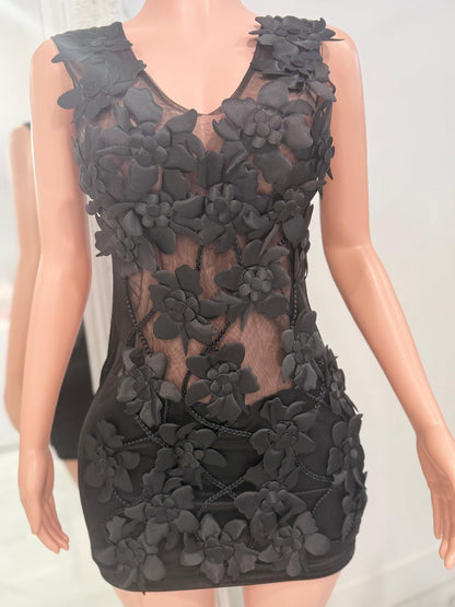 Glamour Floral Mesh Satin Mini Dress
