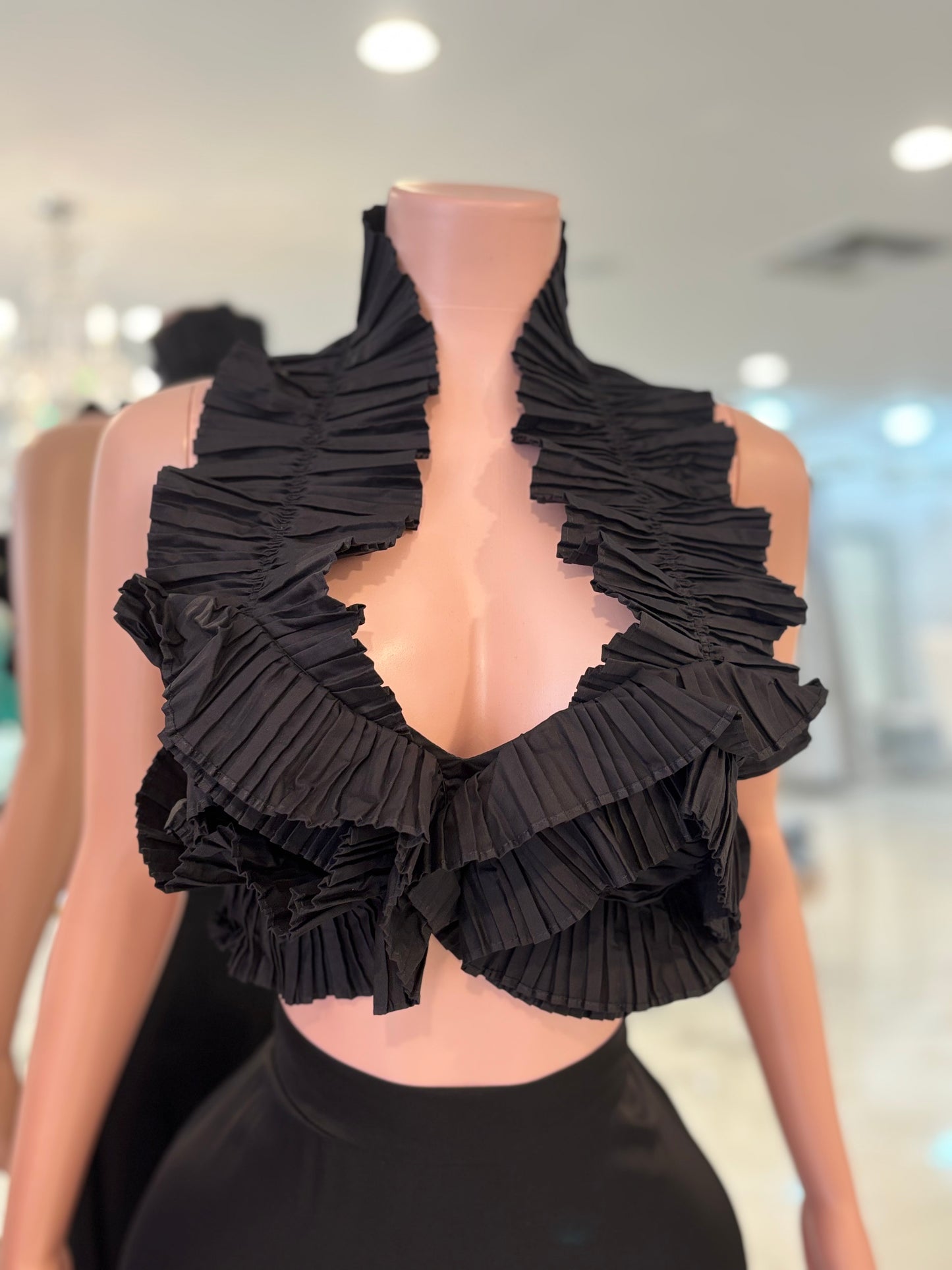 Ruffle Me Right Ruched Crop Top Black