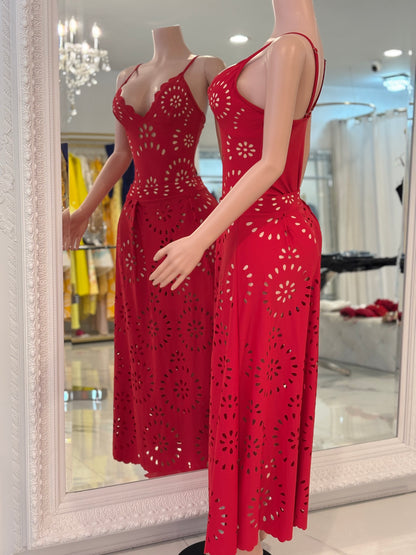 Feel The Breeze Eyelet Swimsuit Set Red