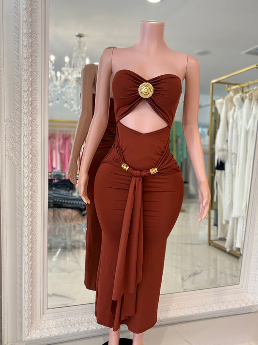 Flor de Loto Midi Dress Brown