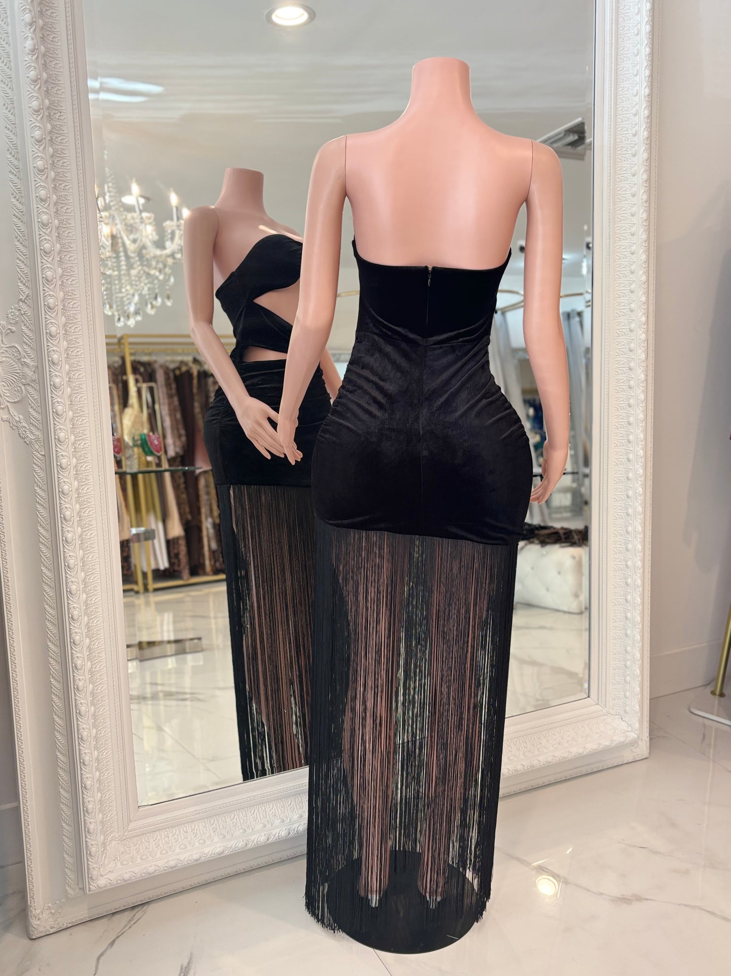 Phantom Muse Ruched Pearl Maxi Dress Black