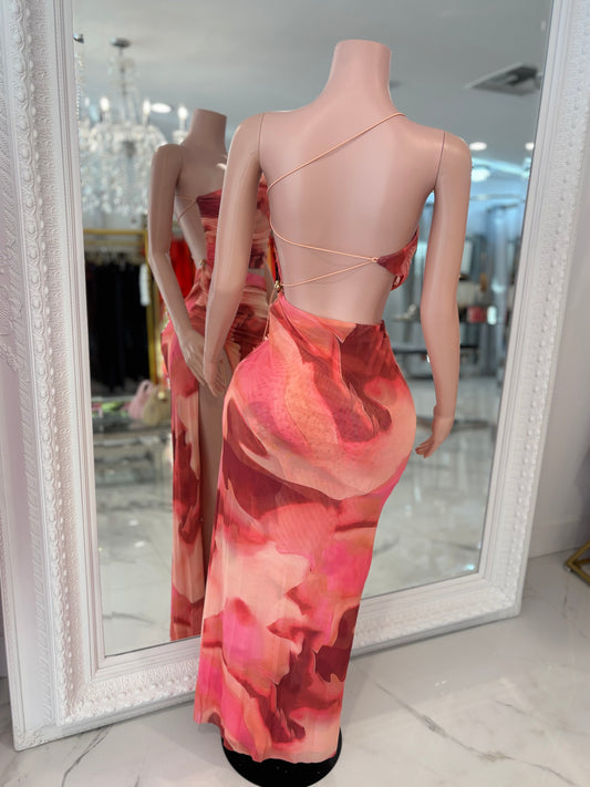 Ember Rush Mesh Ruched Maxi Dress Orange