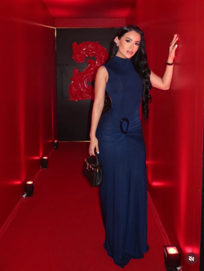 Midnight Trace Ruched Maxi Dress Navy Blue