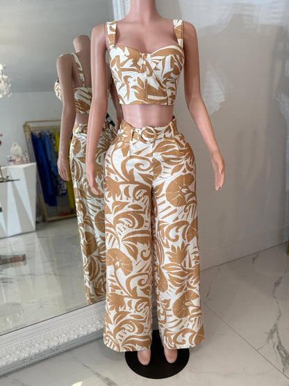 Palm Whisper Floral Pant Set Nude