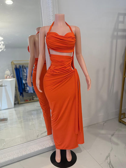 Prism Flow Ruched Maxi Dress Orange