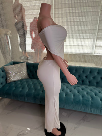 Moonlit Allure Ruched Maxi Dress White