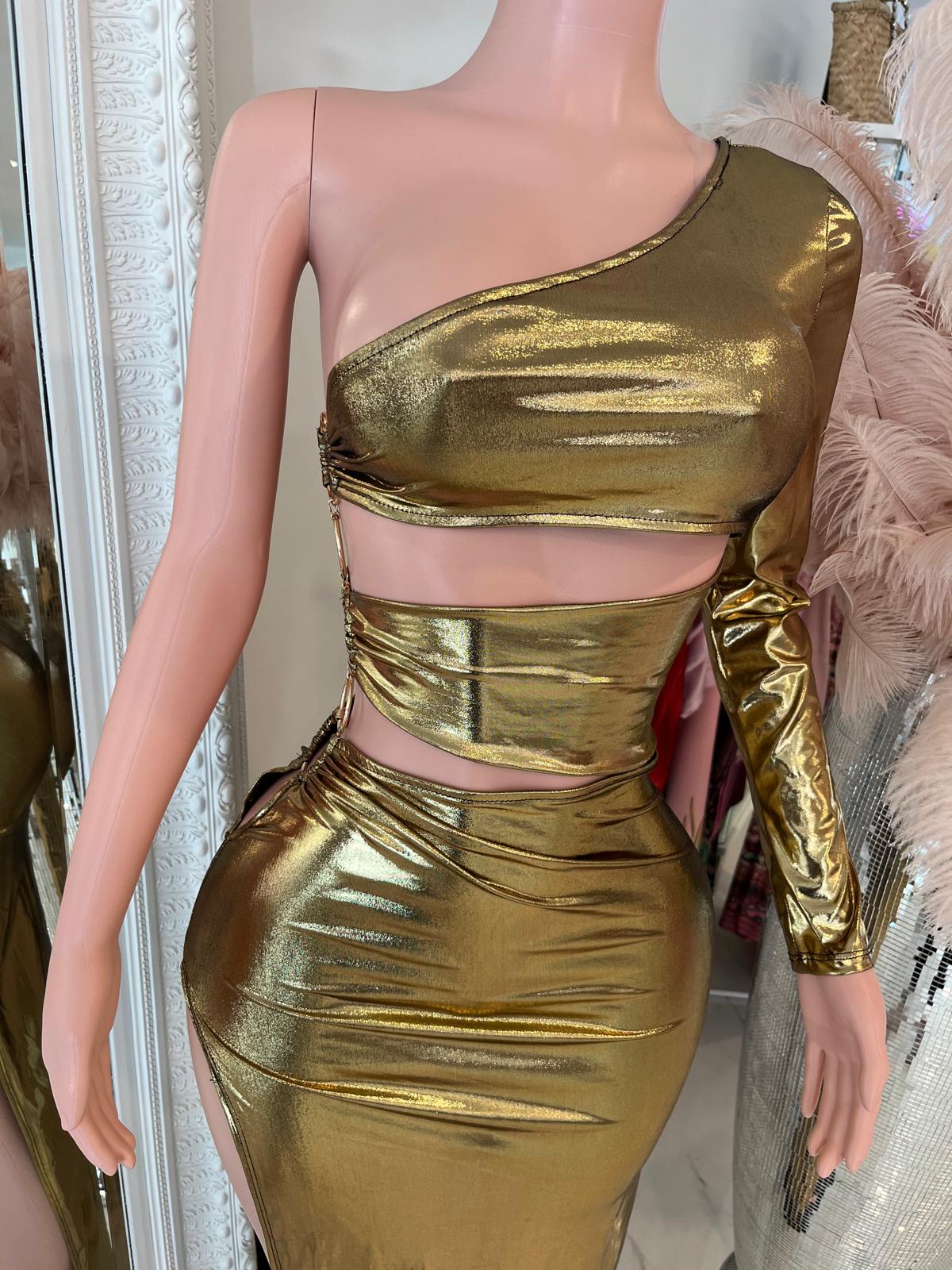 Metallic Maxi Dress Gold