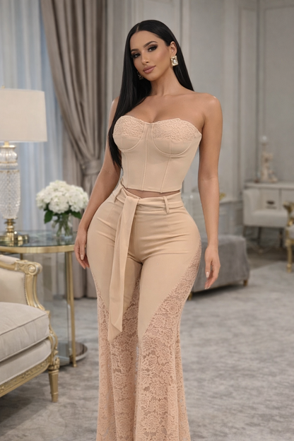 Lacy Floral Pant Set Pink