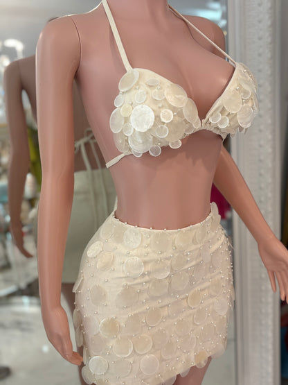 Sisi Linen Shells Skirt Set Nude