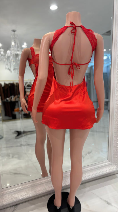 My Eyes Are Up Here Mani Dress Red