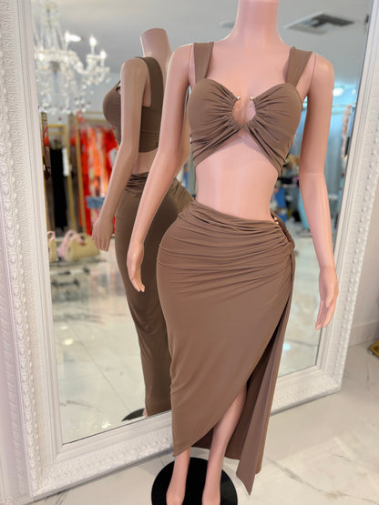 Carefree Aura Linen Skirt Set Nude