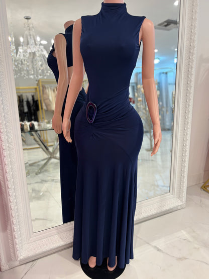 Midnight Trace Ruched Maxi Dress Navy Blue