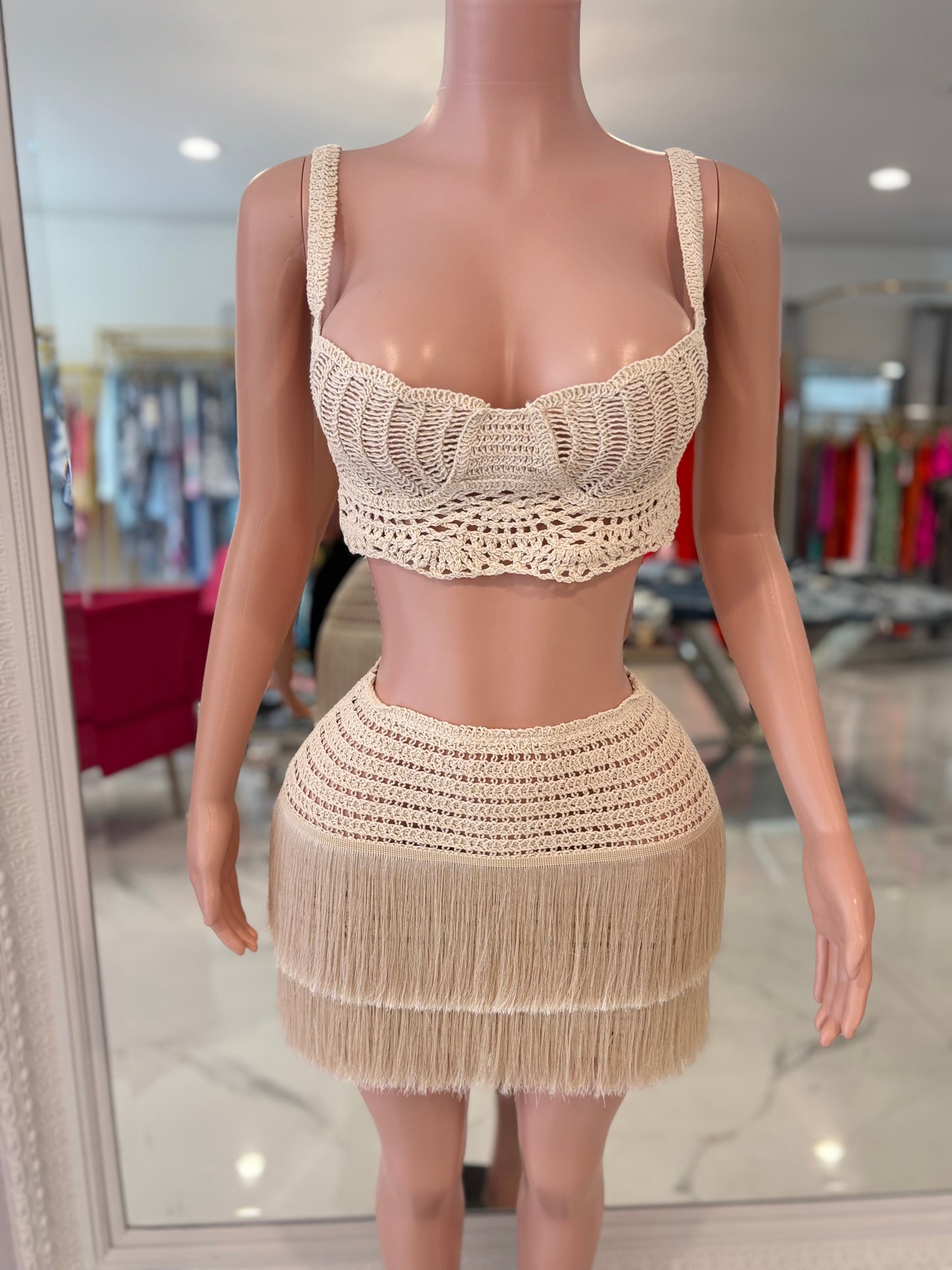 Wendy  Crochet Skirt Set Nude