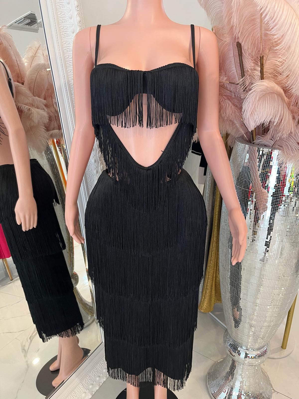 Obseccion  Dusk Fringe Maxi Dress Black