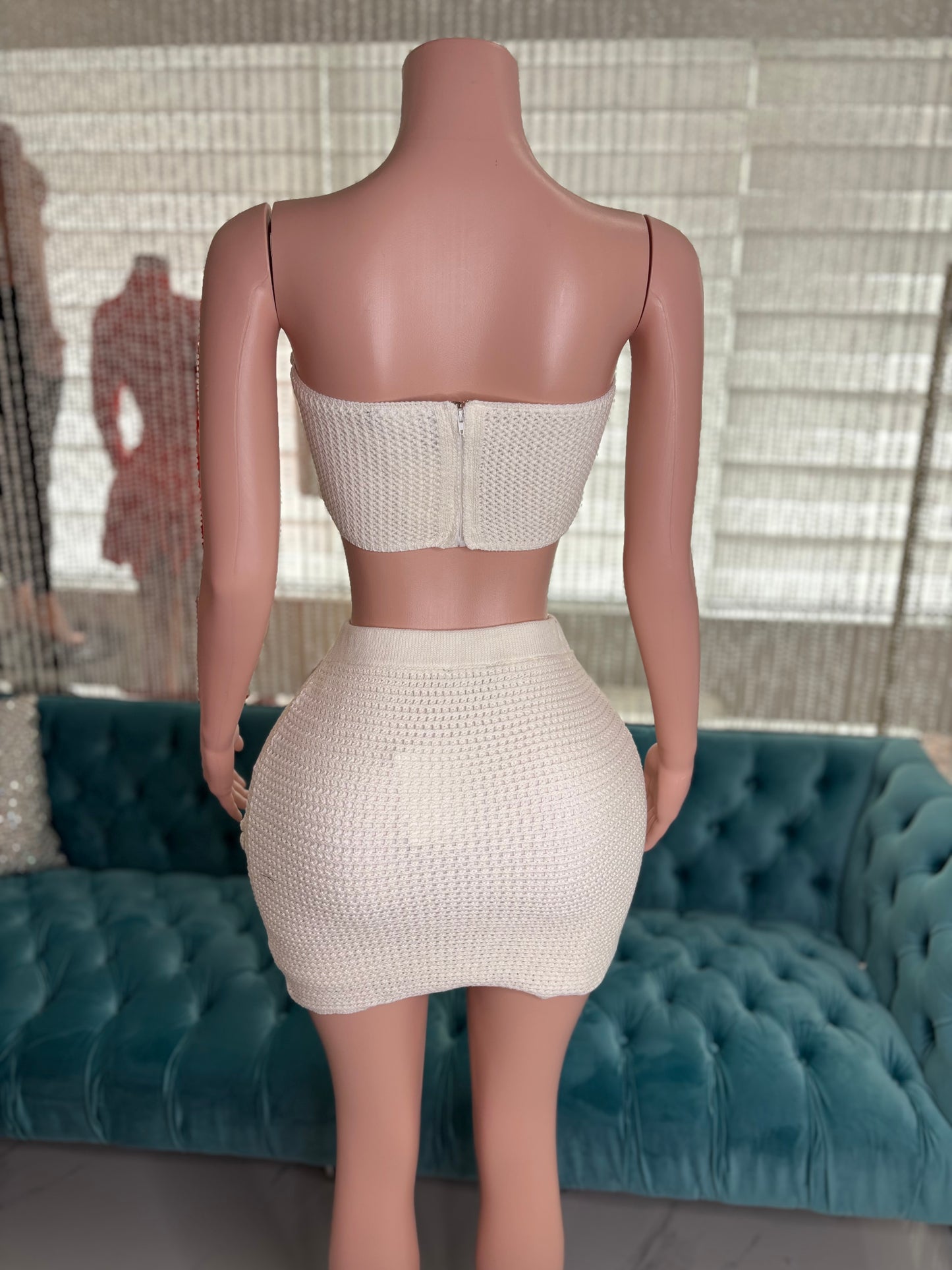 Britany White Crochet Skirt Set