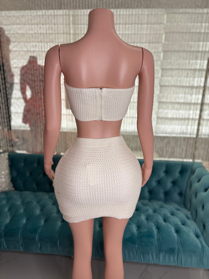 Britany White Crochet Skirt Set