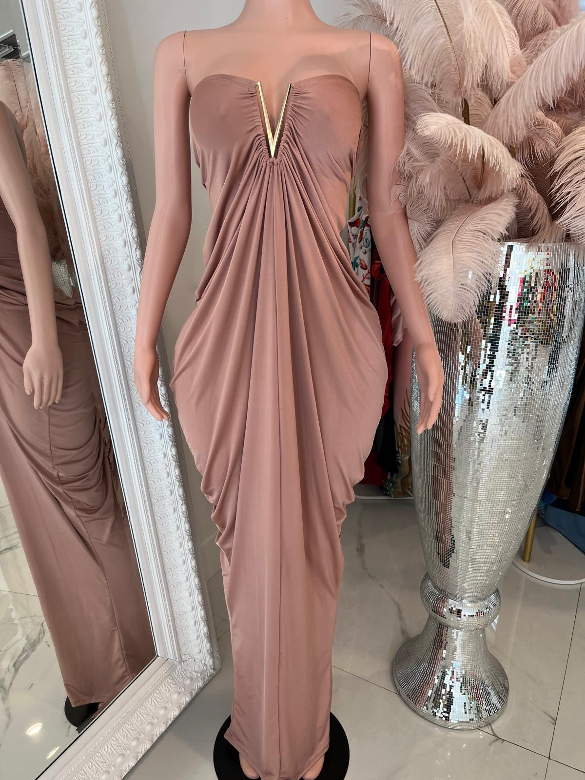 Brenda Ruched Maxi Dress Nude