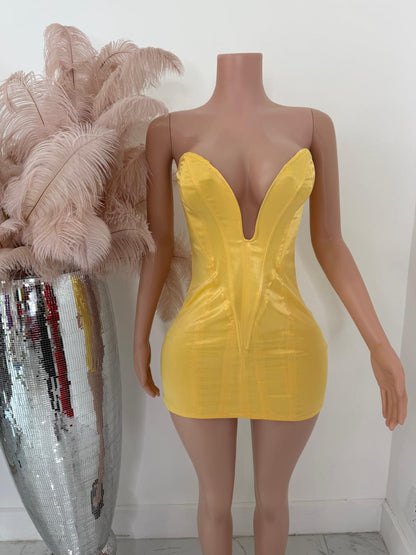 The Mirage Satin Mini Dress Yellow
