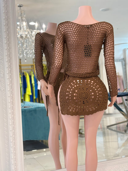 Keep Walking Floral Crochet Cover Up Brown
