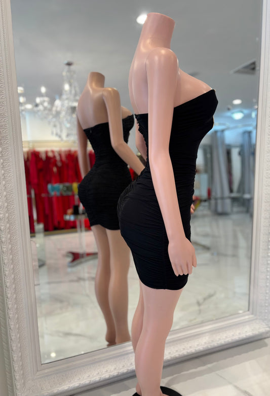 Divine Ruin Mesh Ruched Mini Dress Black