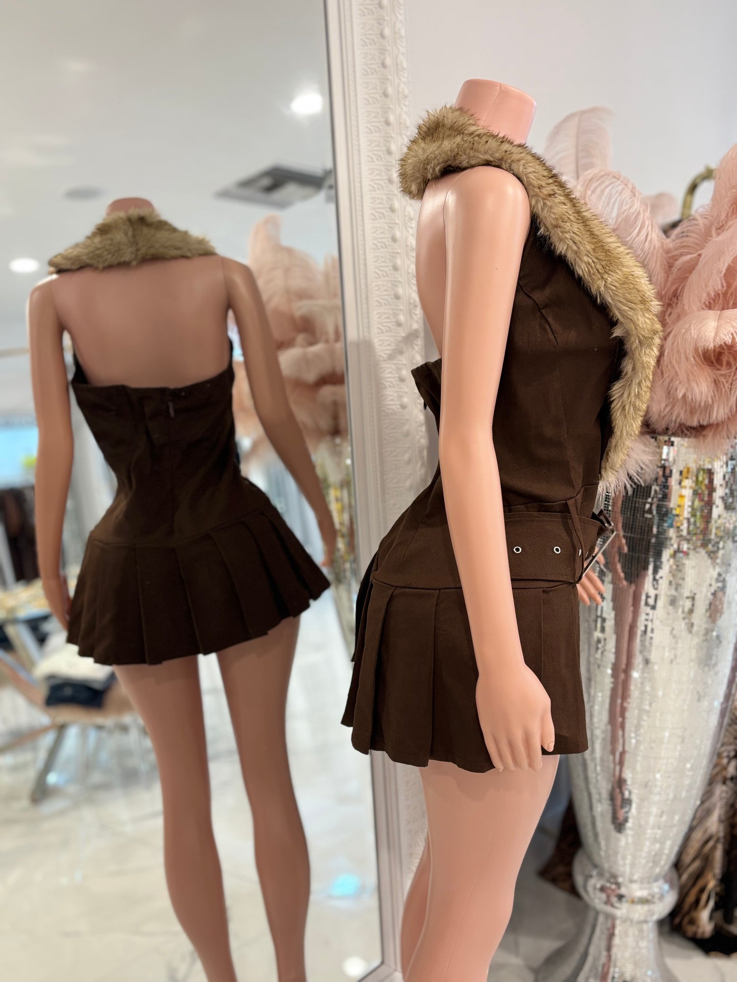 Don't Cross That Line Mini Dress Brown