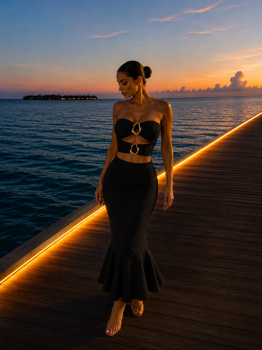 Be a Little Daring Skirt Set Black