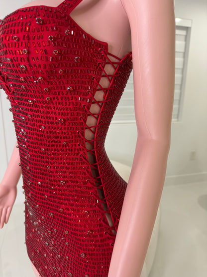 Queen Rhinestones Mini Dress Red