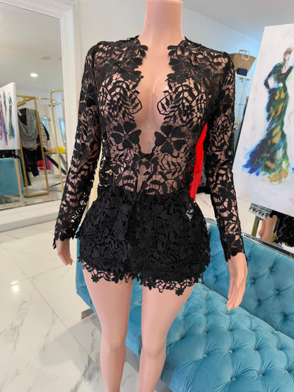 Radiant Prairie Lace Short Set Black