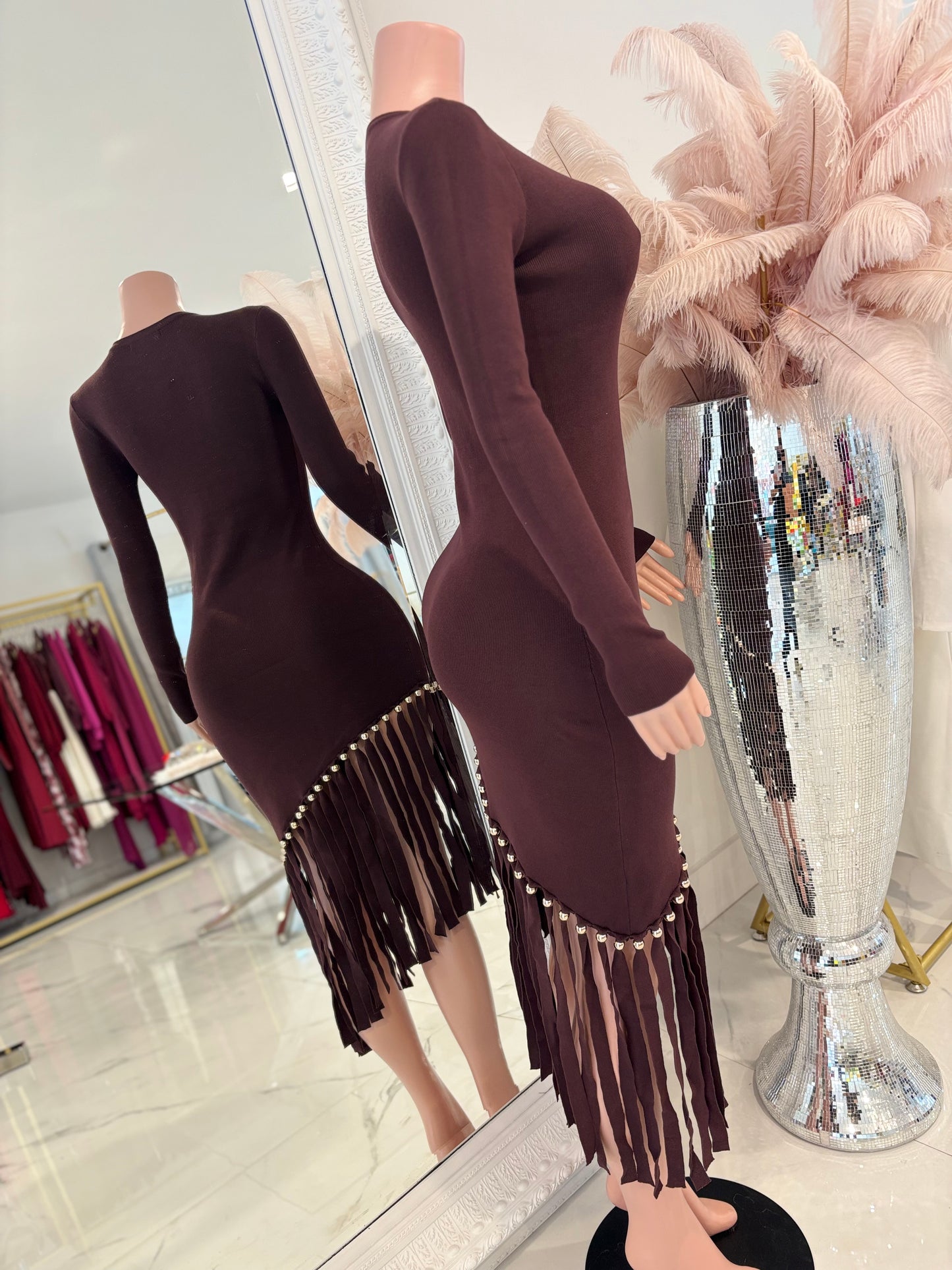 Wanna Get Groovy Midi Dress Brown