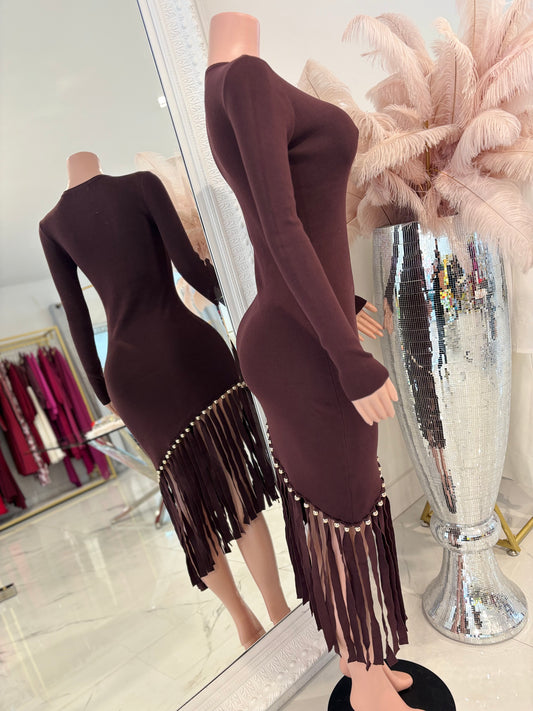 Wanna Get Groovy Midi Dress Brown