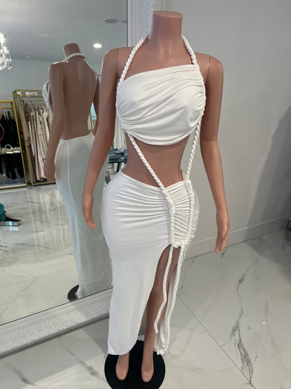 Crazy Ruched Maxi Dress White