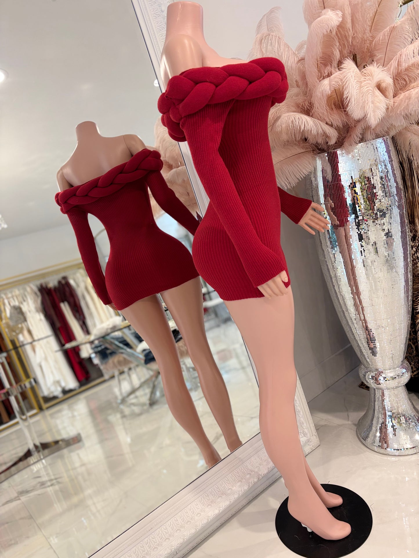 Twist of Allure Ribbed Mini Dress Red