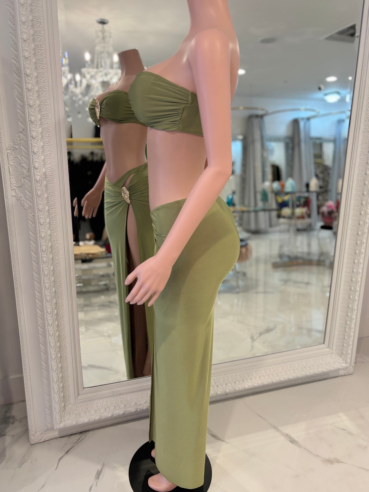 Rosette Mirage Ruched Skirt Set Yellow