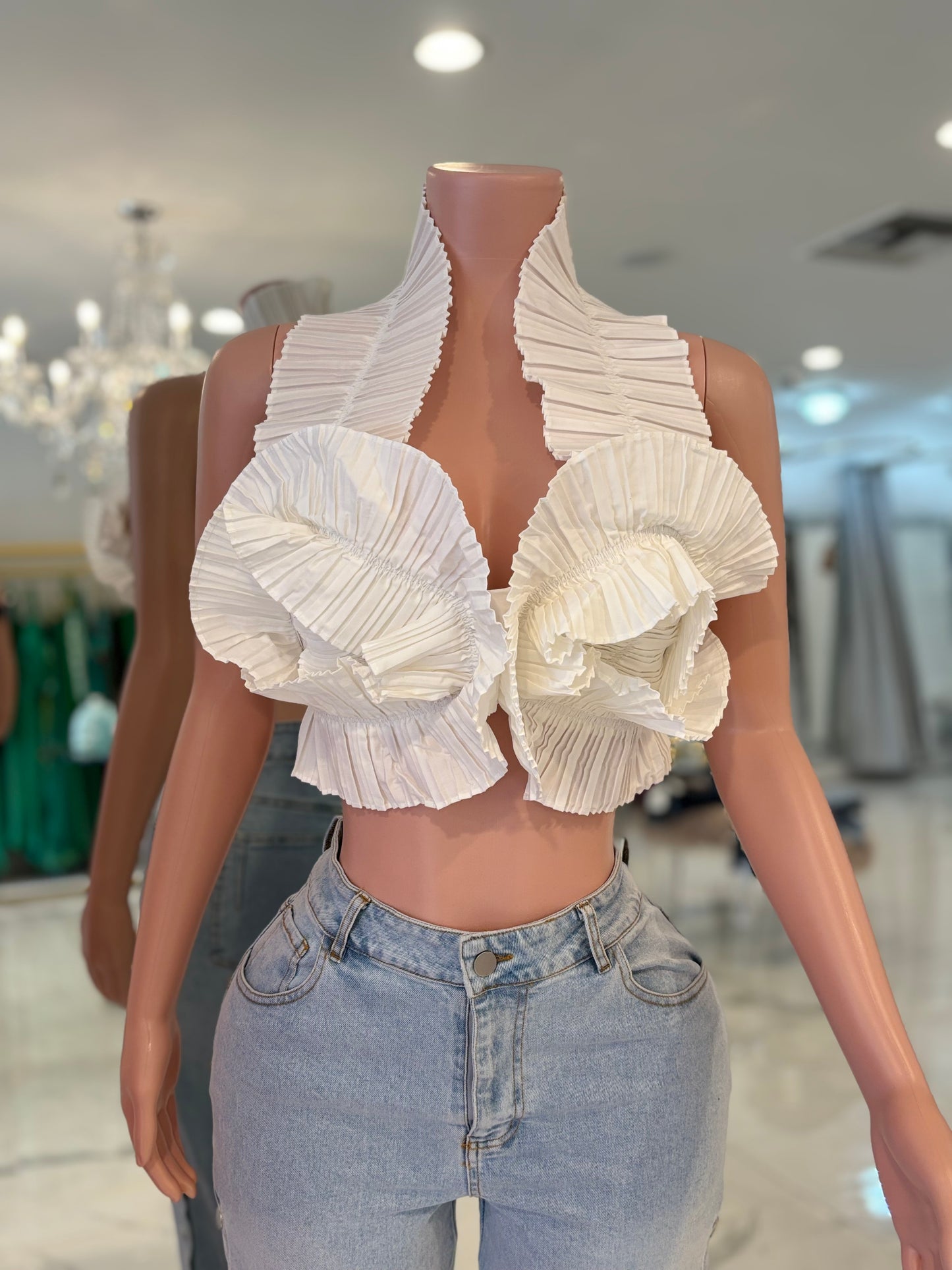 Ruffle Me Right Ruched Crop Top White