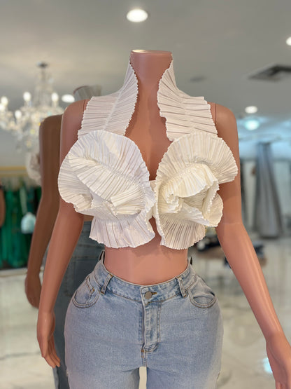 Ruffle Me Right Ruched Crop Top White