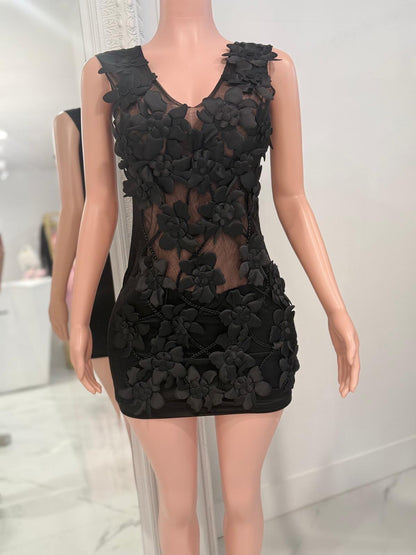Glamour Floral Mesh Satin Mini Dress