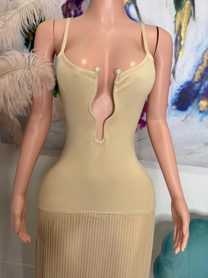 Divine Allure Knit Pearls Maxi Dress Nude