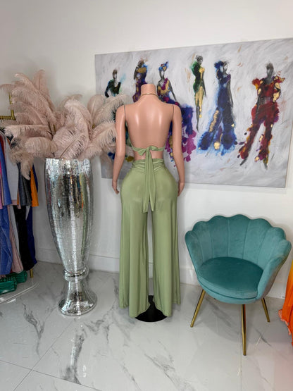 Luxe Flow Ruched Pant Set Green